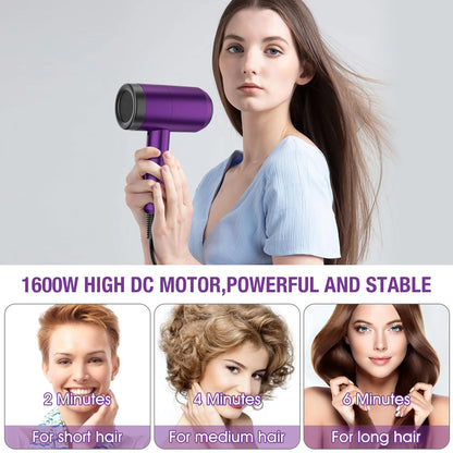 Hair Dryer with Diffuser,CONFU Ionic Blow Dryer 1600W,Portable Lightweight Fast Drying Negative Ion Hairdryer,3 Heat Settings with Diffuser and Concentrator Nozzle for Home & Travel Purple