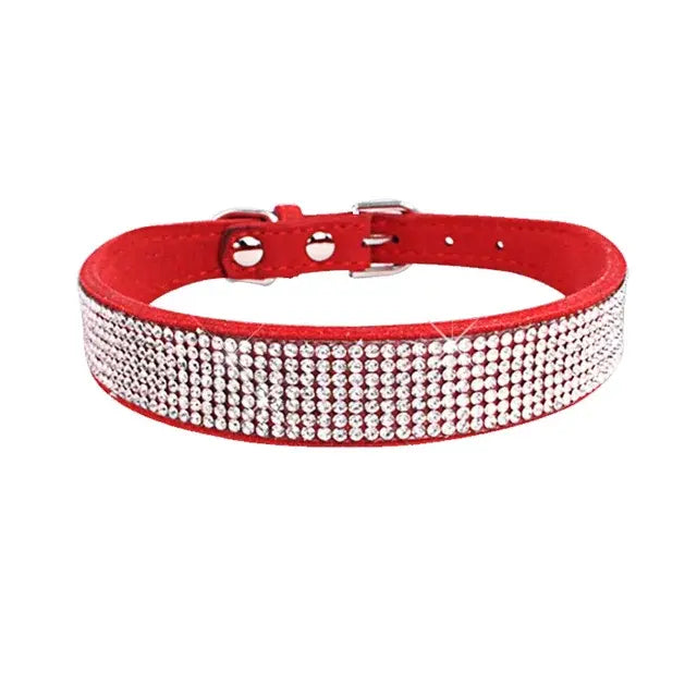 Collar de perro de cristal de fibra de ante, cómodo collar de perro con diamantes de imitación y purpurina, Collar con hebilla de aleación de Zinc para perros pequeños y gatos XXS-L 