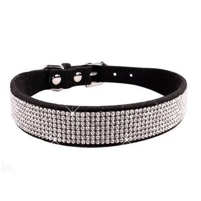 Suede Fiber Crystal Dog Collar Comfortable Glitter Rhinestone Dog Collars Zinc Alloy Buckle Collar for Small Dogs Cats XXS-L