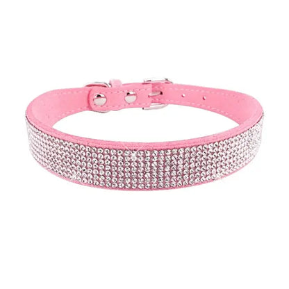 Suede Fiber Crystal Dog Collar Comfortable Glitter Rhinestone Dog Collars Zinc Alloy Buckle Collar for Small Dogs Cats XXS-L