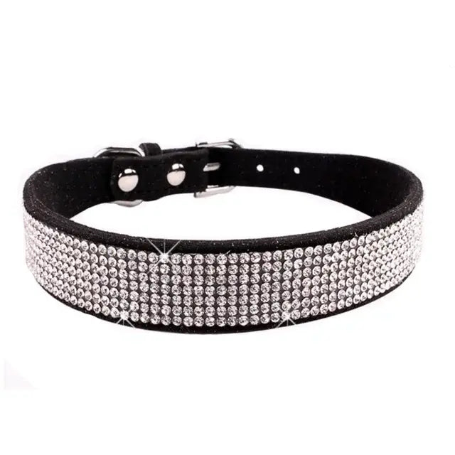 Collar de perro de cristal de fibra de ante, cómodo collar de perro con diamantes de imitación y purpurina, Collar con hebilla de aleación de Zinc para perros pequeños y gatos XXS-L 