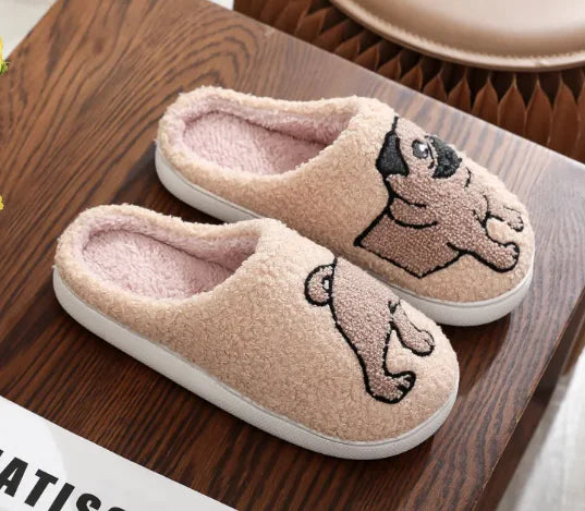 Pantuflas de algodón para mujer, para el hogar, invierno, con bordado de animales, cálidas