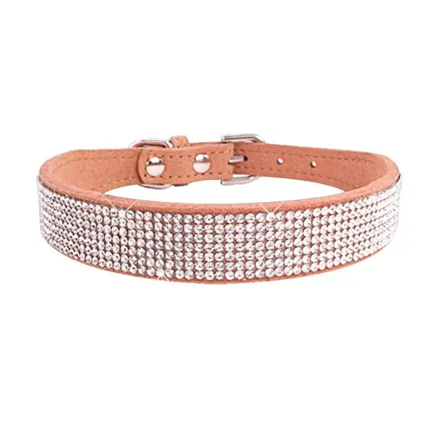 Collar de perro de cristal de fibra de ante, cómodo collar de perro con diamantes de imitación y purpurina, Collar con hebilla de aleación de Zinc para perros pequeños y gatos XXS-L 