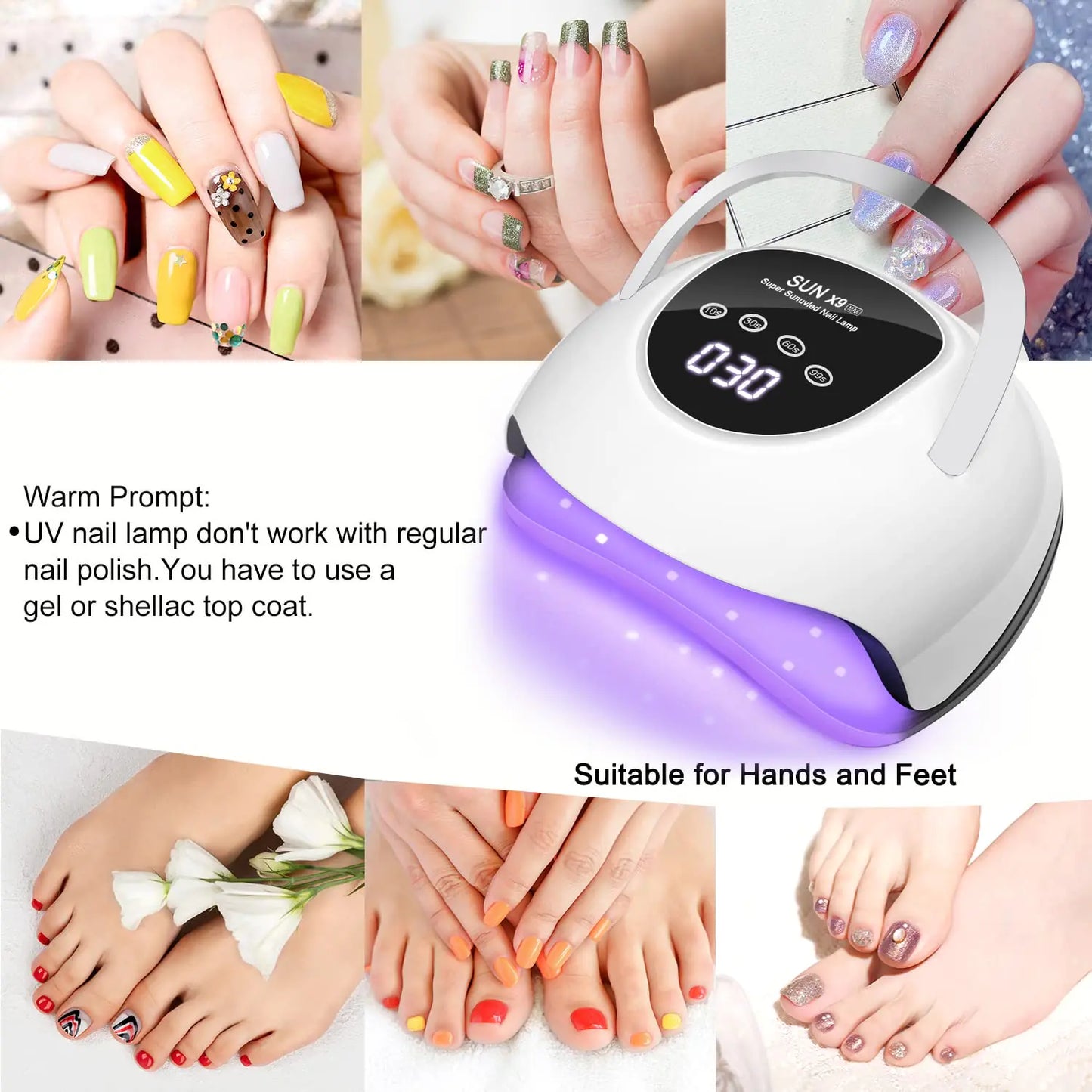 Wisdompark LED Nail Lamp 220W for Gel Nails Fast Curing Dryer with 57pcs Lamp Beads 4 Timers Professional UV Light for Home Salon Nail Art Tools White