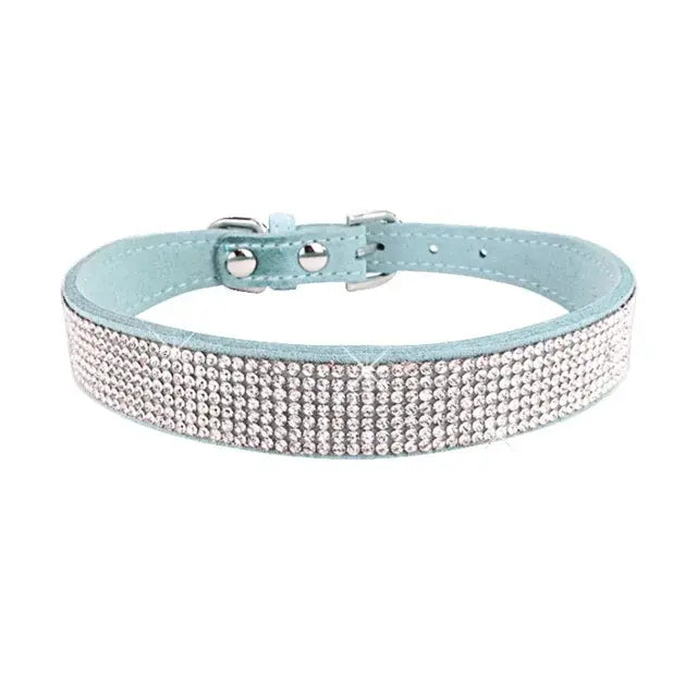 Suede Fiber Crystal Dog Collar Comfortable Glitter Rhinestone Dog Collars Zinc Alloy Buckle Collar for Small Dogs Cats XXS-L