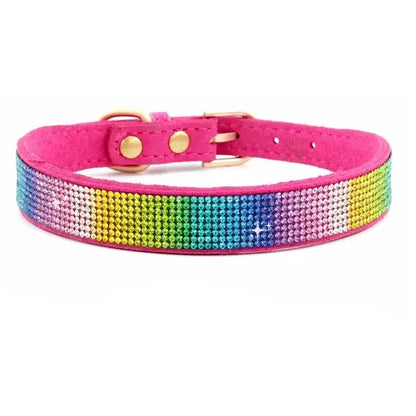 Suede Fiber Crystal Dog Collar Comfortable Glitter Rhinestone Dog Collars Zinc Alloy Buckle Collar for Small Dogs Cats XXS-L