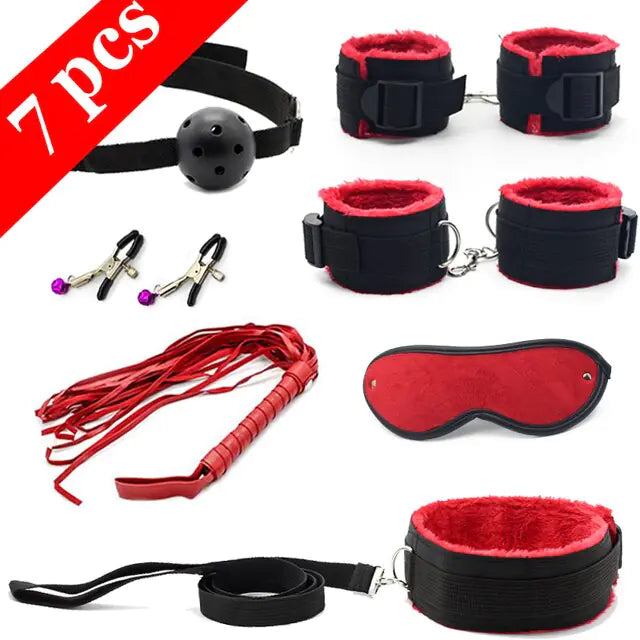 Juego de bondage BDSM Juegos eróticos de cama Esposas para adultos Pinzas para pezones Látigo Azotes Kits SM Juegos de rol Juguetes sexuales para parejas