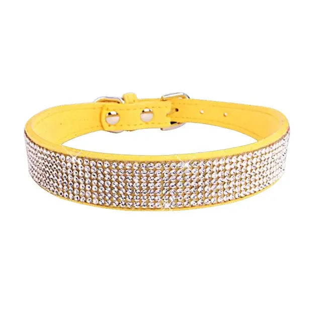 Suede Fiber Crystal Dog Collar Comfortable Glitter Rhinestone Dog Collars Zinc Alloy Buckle Collar for Small Dogs Cats XXS-L