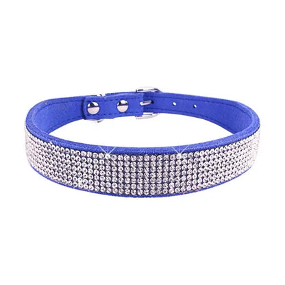 Collar de perro de cristal de fibra de ante, cómodo collar de perro con diamantes de imitación y purpurina, Collar con hebilla de aleación de Zinc para perros pequeños y gatos XXS-L 