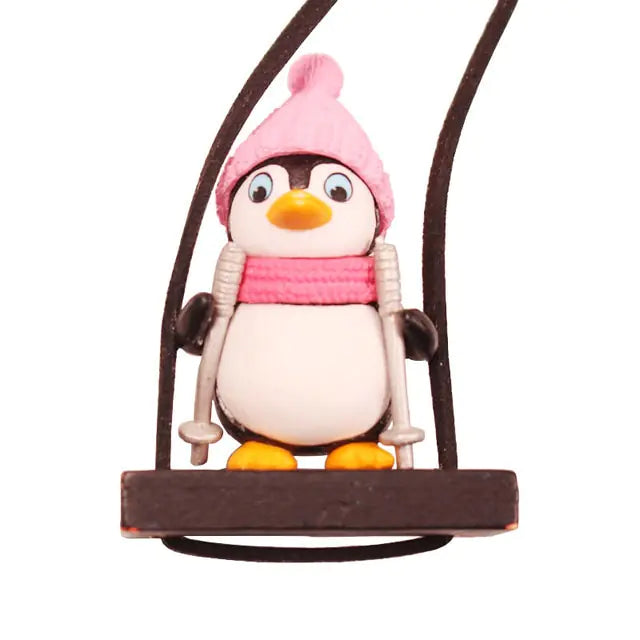 Colgante de coche con pingüino y trineo oscilante