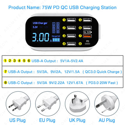 Cargador USB con pantalla LED de 8/4 puertos