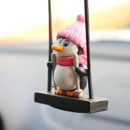 Colgante de coche con pingüino y trineo oscilante